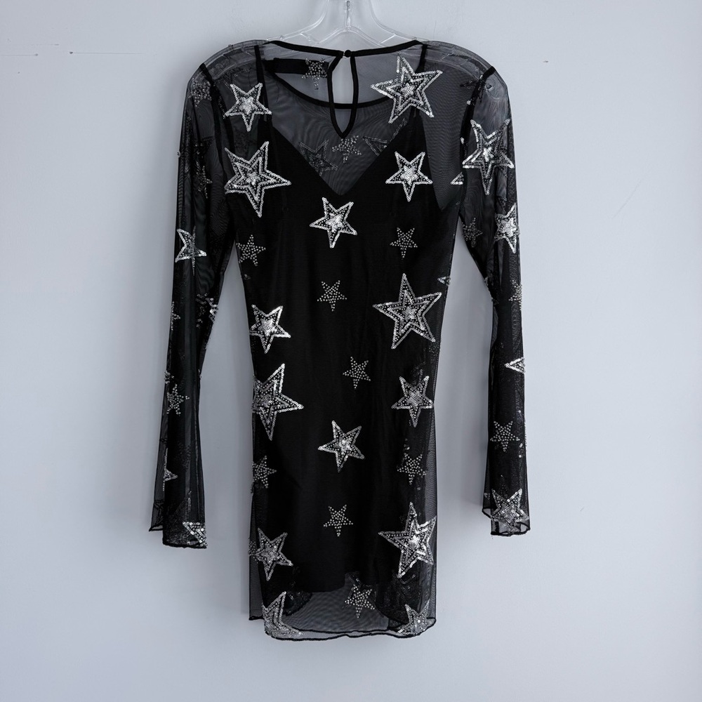 NBD x Naven Starry Night Dress in Black XXS Star Sequins Embellished Sheer Mesh - Picture 4 of 16